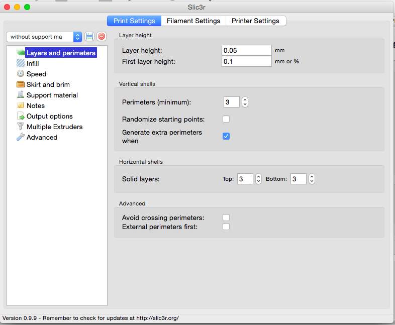 Slic3r Print settings layers and perimeters