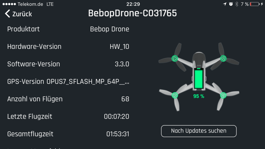In dieser Ansicht kann man sich den aktuellen Status der Drohne anzeigen lassen.