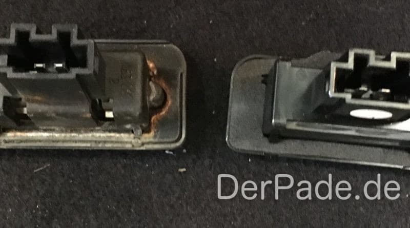 S203 LED Kennzeichenbeleuchtung einbauen Halogon vs. LED ausgebaut Rückseite