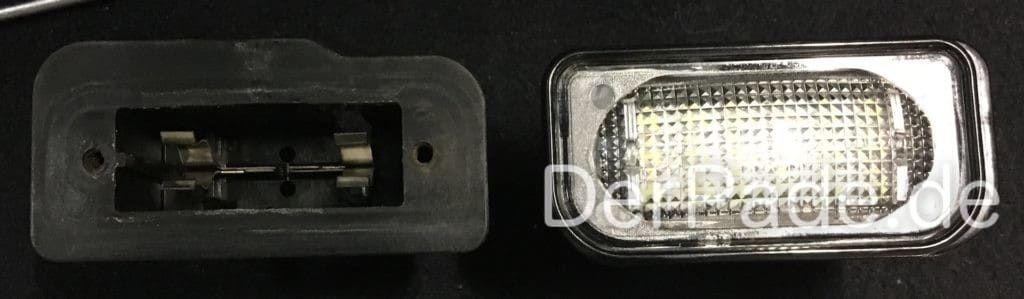 S203 LED Kennzeichenbeleuchtung einbauen Halogon vs. LED ausgebaut Vorderseite