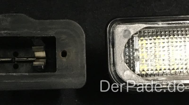 S203 LED Kennzeichenbeleuchtung einbauen Halogon vs. LED ausgebaut Vorderseite